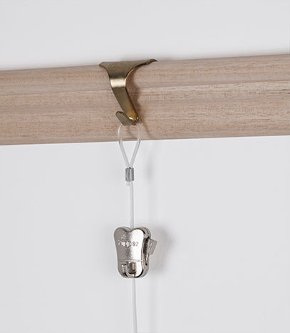 STAS picture rail moulding hook (white, brass, silver) + cord + zipper