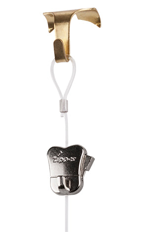 STAS picture rail moulding hook and cord in white, brass, or silver.